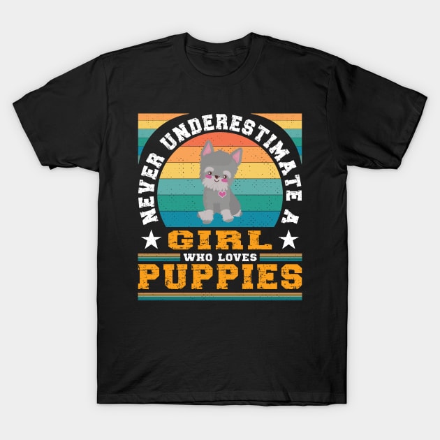 Never Underestimate A Girl Who Loves Puppies T-Shirt by Art master